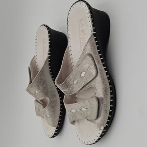 La Plume Women's Silver Sandals Slip On Velcro 39 Leather